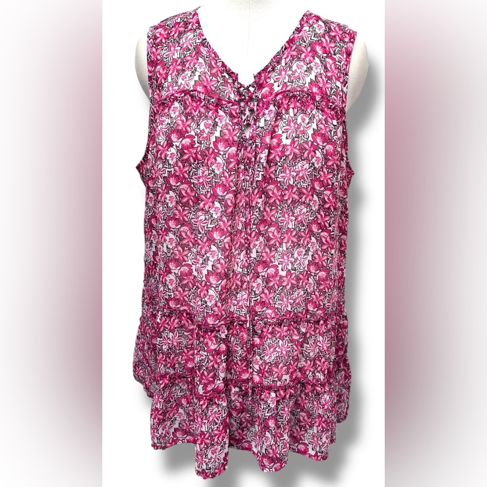 Faded Glory Women’s Sleeveless Blouse Casual Pink Floral Bohemian Ruffle XXL - Picture 3 of 10